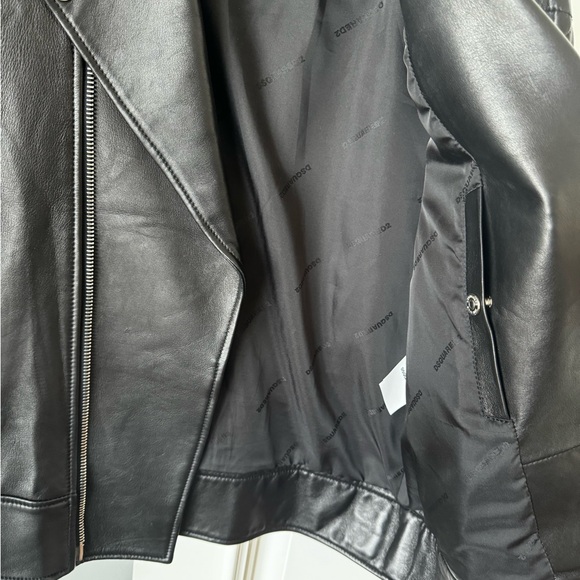 Dsquared2 Black Leather Print Biker Jacket Size 52 - Picture 5 of 15